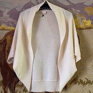 Qi Cashmere Sz XS/S Womens Ivory Shrug Open Cardigan Kimono Sleeve